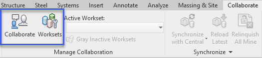 Collaborate Ribbon with Collaborate and Workset buttons highlighted
